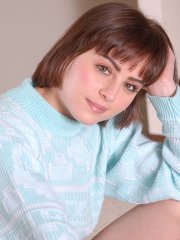 Brunette hottie Matilda peels off her mauve panties and spreads wide